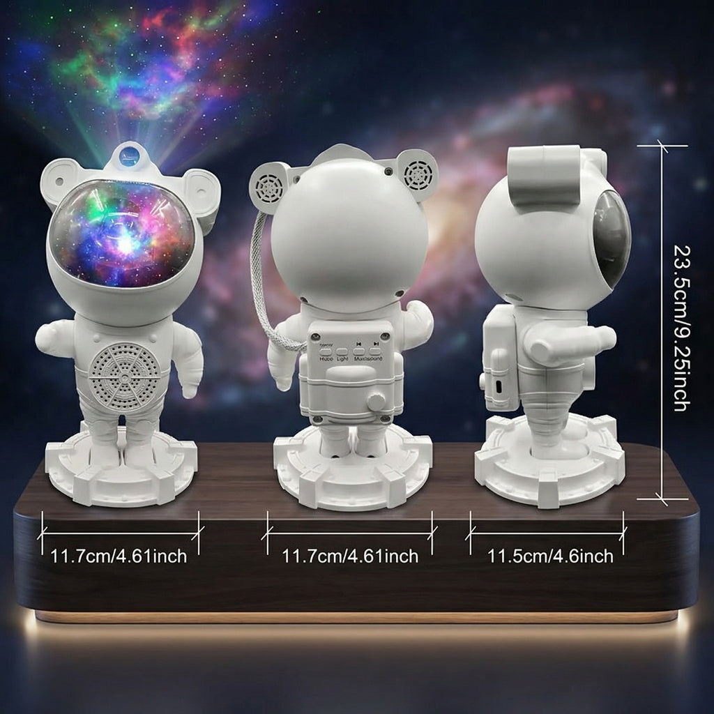 Astronaut Galaxy Projector dimensions front back and side view 23.5cm height