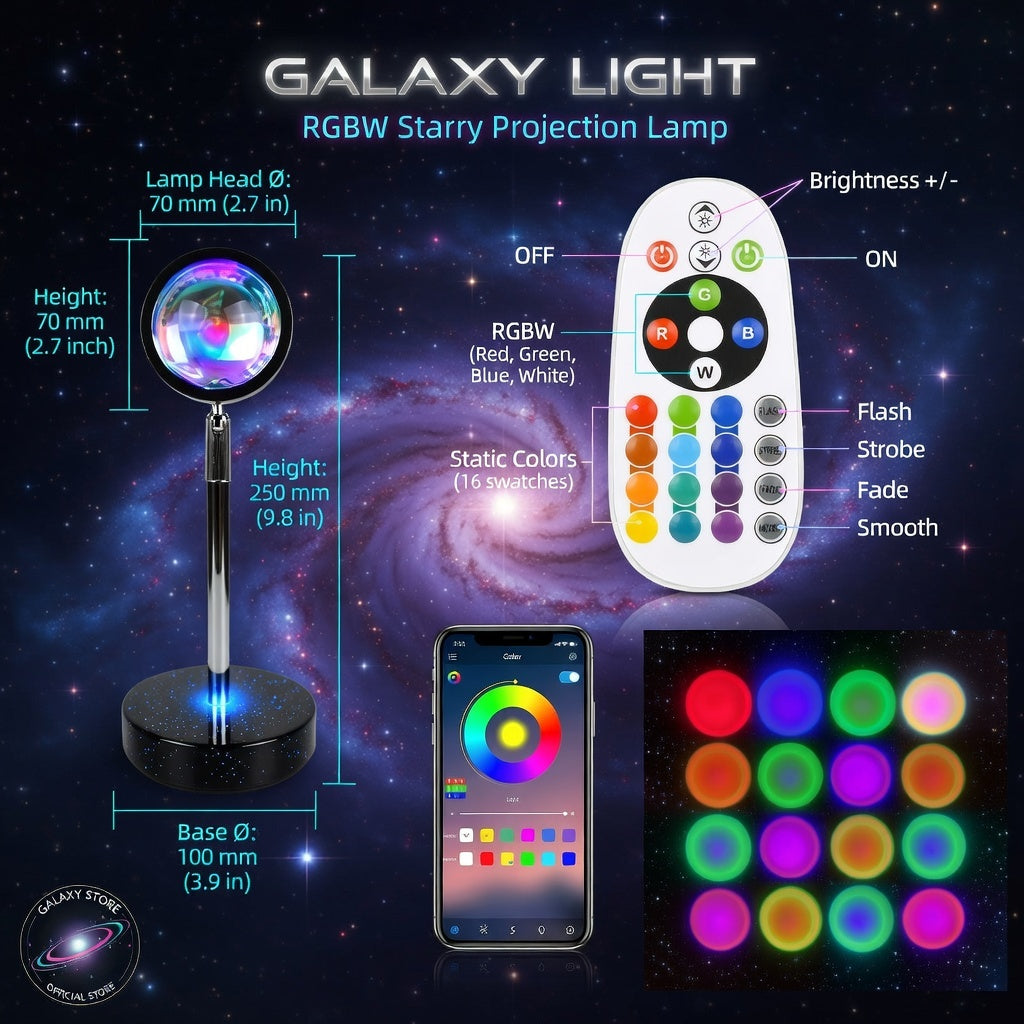 RGBW Starry Projection Lamp specifications and remote control